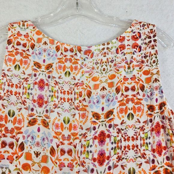 a.n.a. A New Approach Tunic Tank Top Women Size M Orange Floral Boho Pleated - Picture 8 of 11